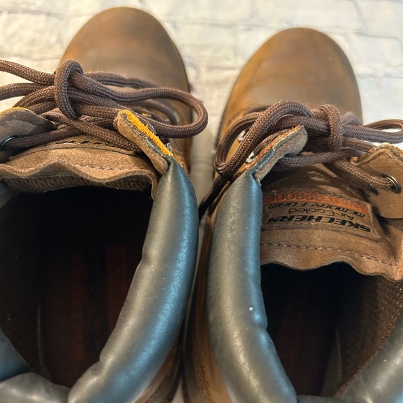 SKECHERS BROWN LEATHER AIR-COOLED MEMORY FOAM WATERPROOF WORK BOOTS MENS SIZE 8 - Picture 6 of 14
